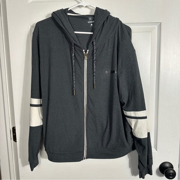 Rip Curl Vaporcool hoodie, size L, gray/white, zip front, fall, autumn, beach - Picture 1 of 13